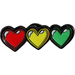 Custom Lapel Pins Shaped into 3 multi colored hearts